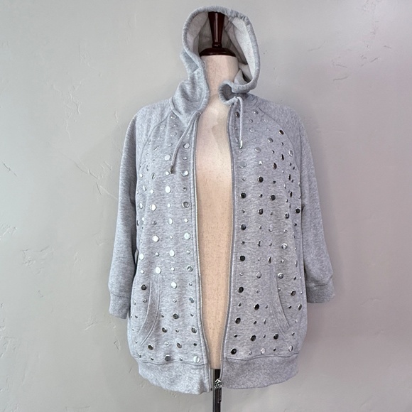 🌺 Plus Size Michael Kors 1X Zip Hoodie – Silver Studded, Cozy Holiday Sparkle - Picture 10 of 10